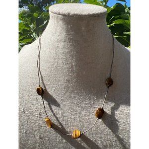 Silver Vintage Tiger's Eye Bead Necklace -- 16"